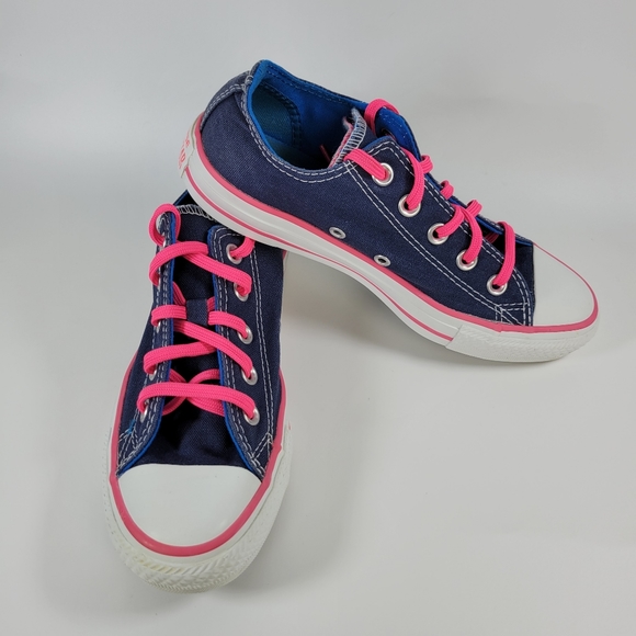 Converse All Star Double Tongue Low Top Shoes Blue Hot Pink Size Womens 6 - Picture 8 of 14